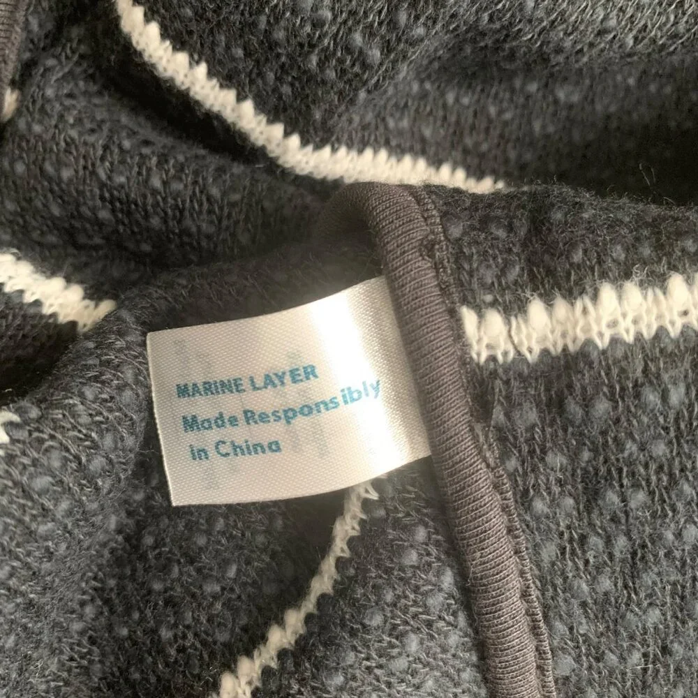 Marine Layer Birdseye Coat Real Black White Womens Extra Small XS Stripe - Picture 6 of 8